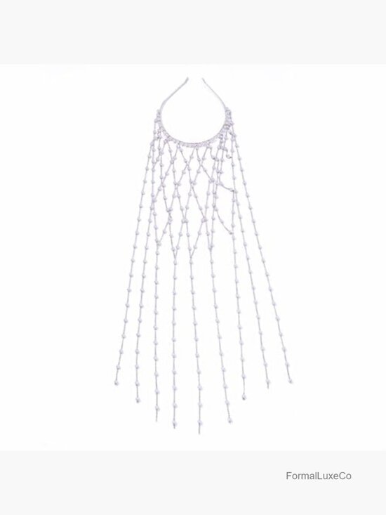 Long Tassel Pearl Headband Chain for Women Wedding Bridal Hair Jewelry